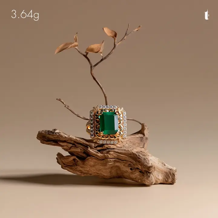 Yellow Gold Ring with Emerald design 333 by TAHERI