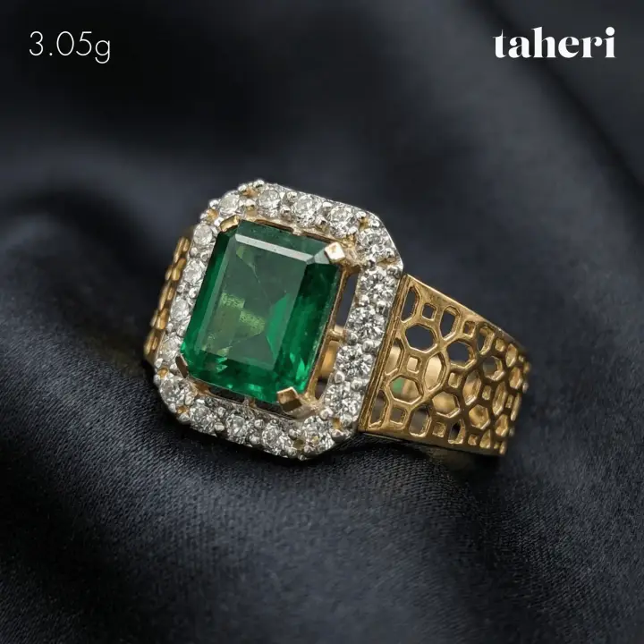 Two-Tone Ring with Emerald design 343 by TAHERI