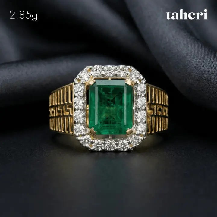 Two-Tone Ring with Emerald design 349 by TAHERI