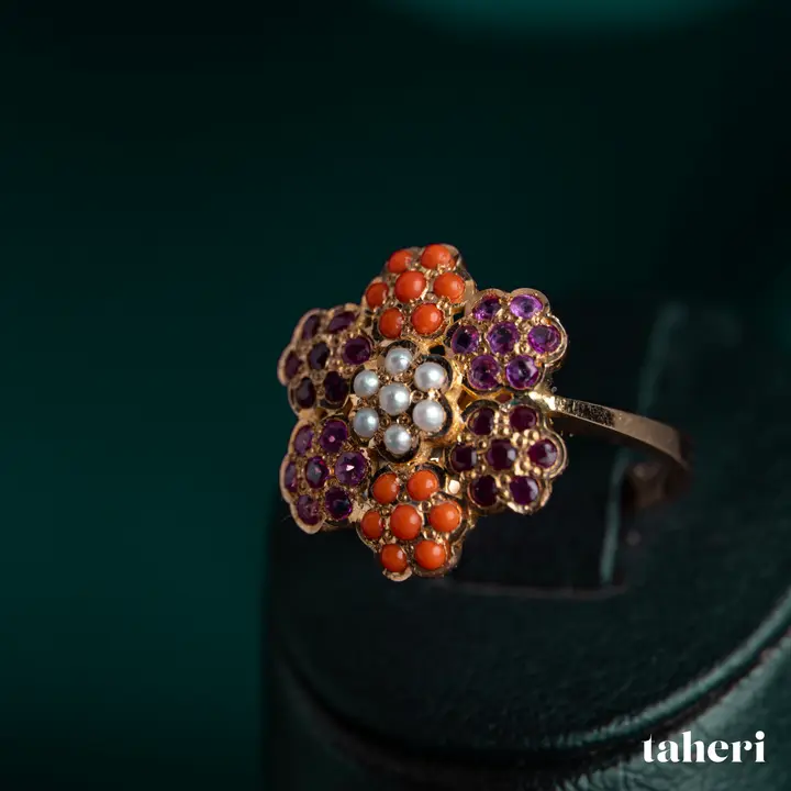 Yellow Gold Ring with Colored Stones design 365 by TAHERI