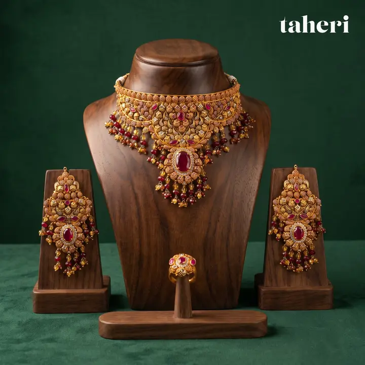 21k Yellow Gold Set with Ruby design 39 by TAHERI