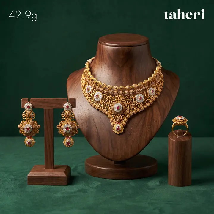 21k Yellow Gold Set with Ruby design 74 by TAHERI