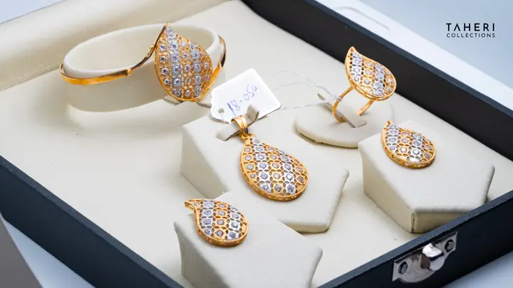 21k Two-Tone Gold Locket Set With Bangle with Cubic Zirconia design 26 by TAHERI