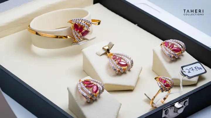 21k Two-Tone Gold Locket Set With Bangle with Ruby design 28 by TAHERI