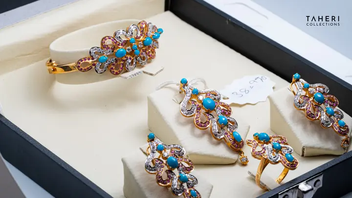 21k Two-Tone Gold Locket Set With Bangle with Colored Stones design 34 by TAHERI