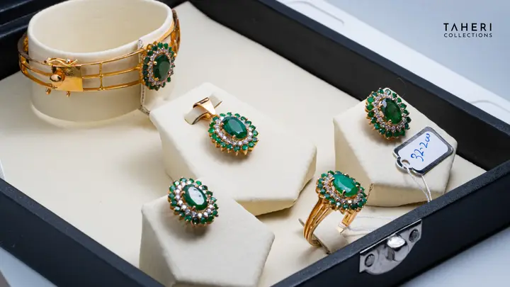 21k Yellow Gold Locket Set With Bangle with Emerald design 35 by TAHERI