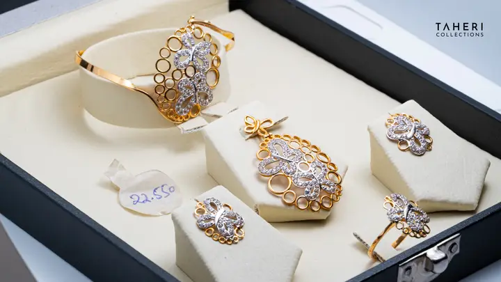 21k Two-Tone Gold Locket Set With Bangle with Cubic Zirconia design 36 by TAHERI