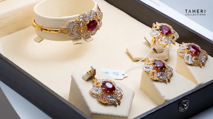 21k Two-Tone Gold Locket Set With Bangle with Ruby design 42 by TAHERI