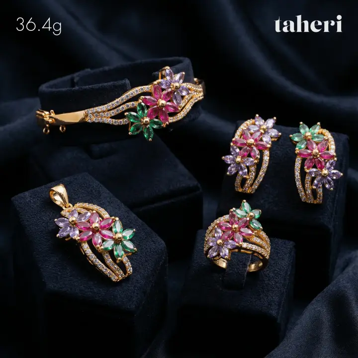 21k Yellow Gold Locket Set With Bangle with Colored Stones design 44 by TAHERI