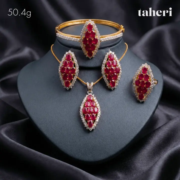 21k Yellow Gold Locket Set With Bangle with Ruby design 48 by TAHERI