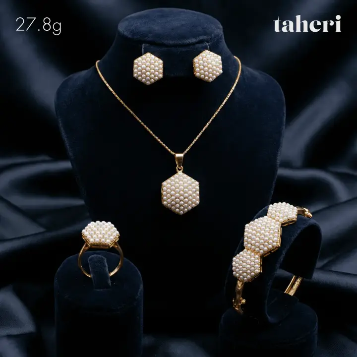 21k Yellow Gold Locket Set With Bangle with Pearl design 49 by TAHERI