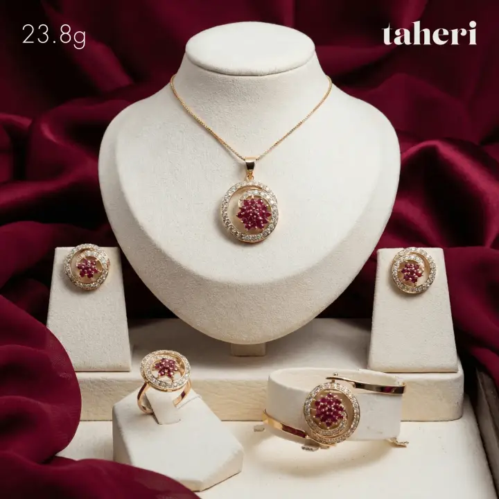 Yellow Gold Locket Set With Bangle with Ruby design 49 by TAHERI