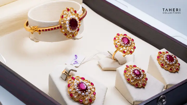 Yellow Gold Locket Set With Bangle with Ruby design 52 by TAHERI