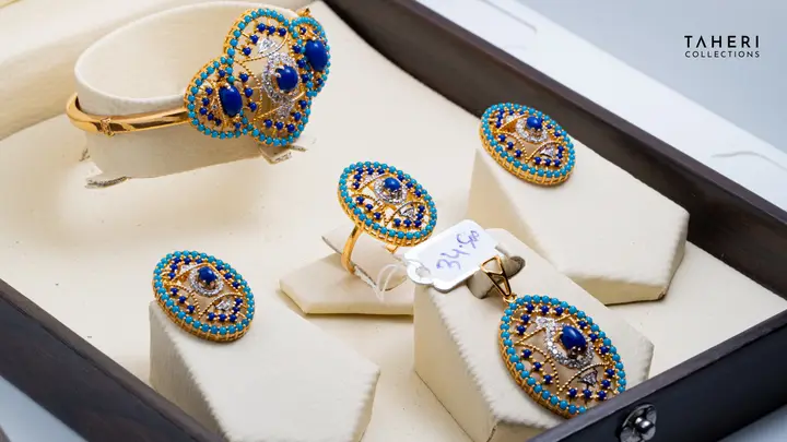 Two-Tone Locket Set With Bangle with Colored Stones design 53 by TAHERI