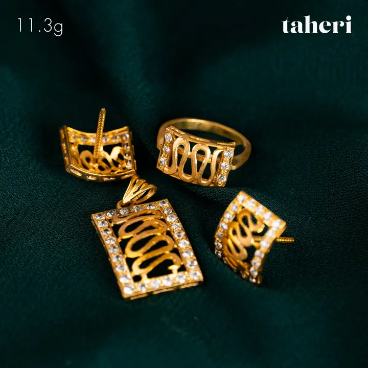 Yellow Gold Locket sets without Bangle with Cubic Zirconia design 16 by TAHERI