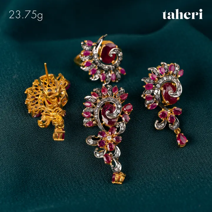 21k Two-Tone Gold Locket sets without Bangle with Ruby design 25 by TAHERI