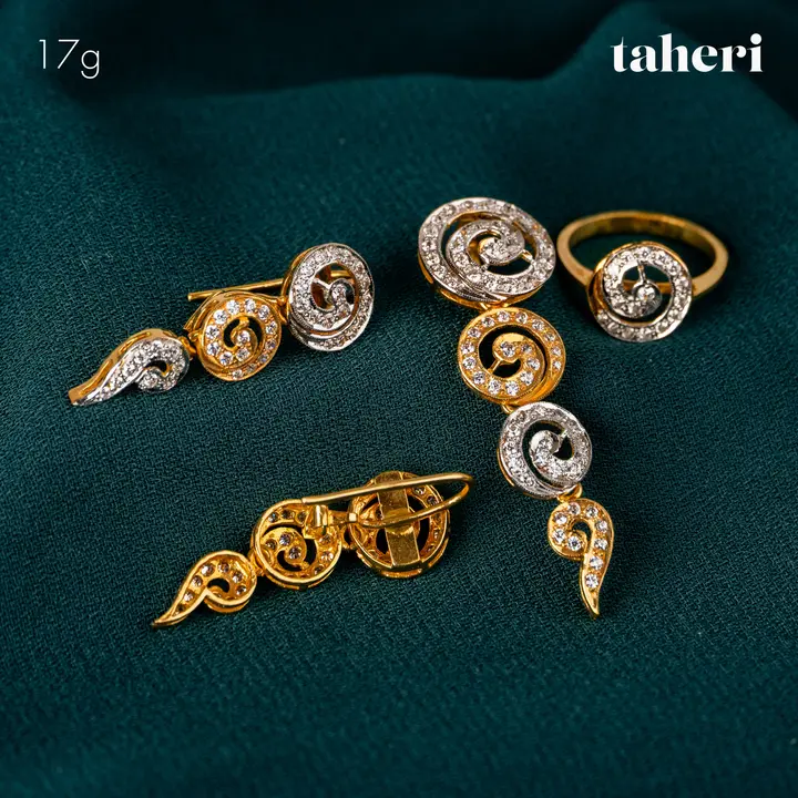21k Two-Tone Gold Locket sets without Bangle with Cubic Zirconia design 26 by TAHERI