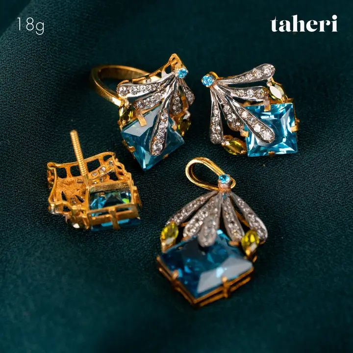 21k Two-Tone Gold Locket sets without Bangle with Colored Stones design 28 by TAHERI