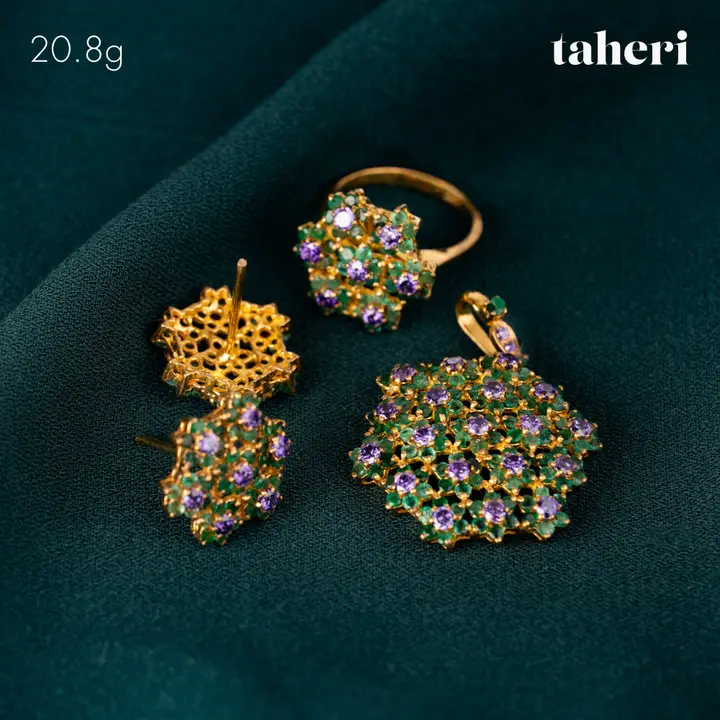 21k Yellow Gold Locket sets without Bangle with Colored Stones design 30 by TAHERI