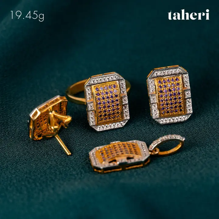 21k Two-Tone Gold Locket sets without Bangle with Cubic Zirconia design 32 by TAHERI