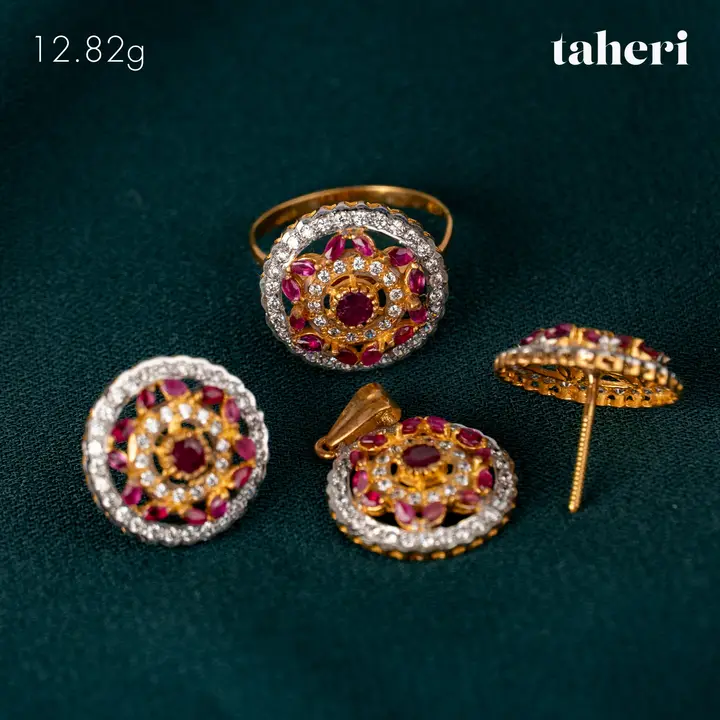 21k Two-Tone Gold Locket sets without Bangle with Ruby design 33 by TAHERI