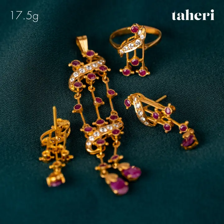 21k Yellow Gold Locket sets without Bangle with Ruby design 34 by TAHERI