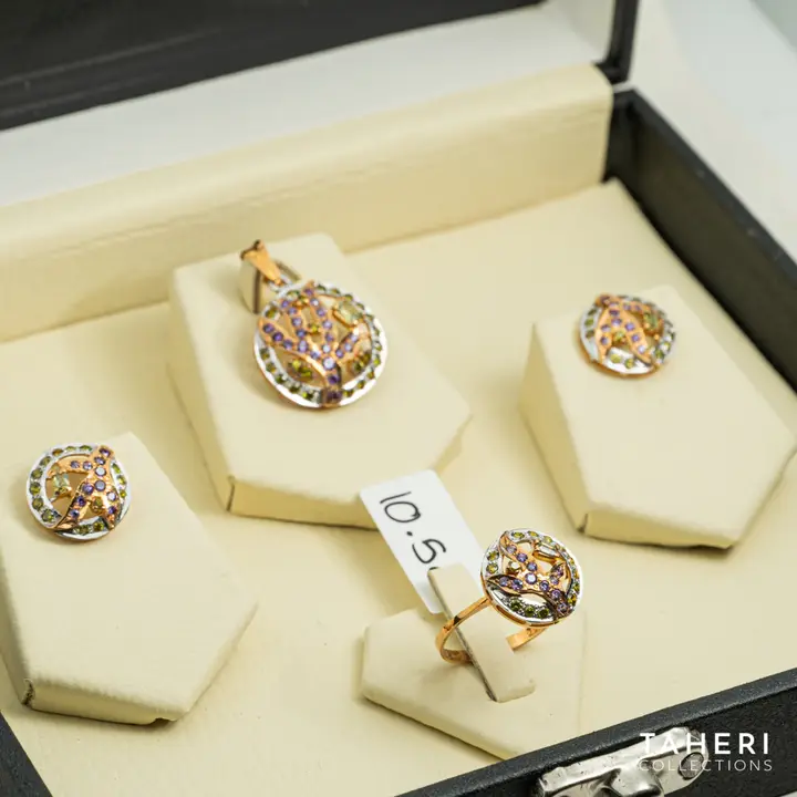 Two-Tone Locket sets without Bangle with Colored Stones design 51 by TAHERI