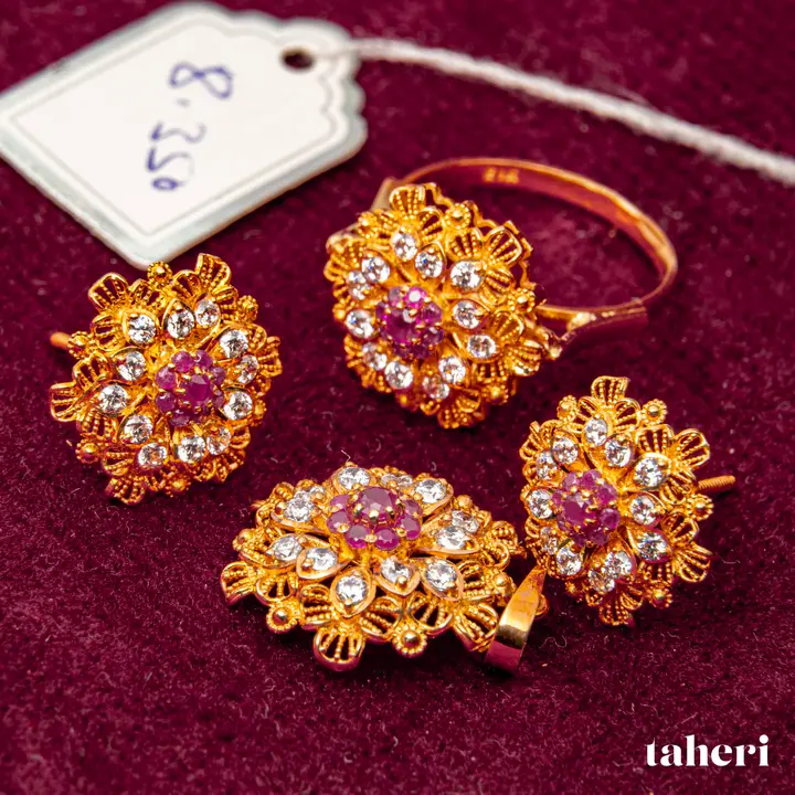 Yellow Gold Locket sets without Bangle with Ruby design 58 by TAHERI