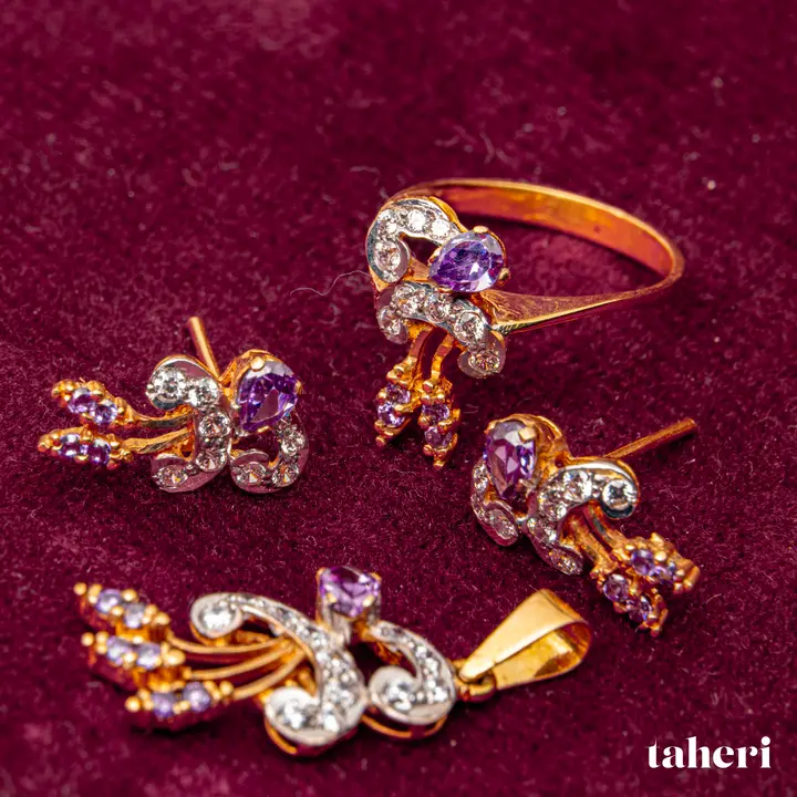 Two-Tone Locket sets without Bangle with Colored Stones design 59 by TAHERI
