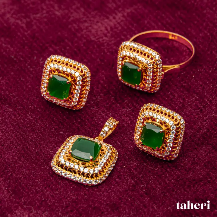 Yellow Gold Locket sets without Bangle with Emerald design 61 by TAHERI