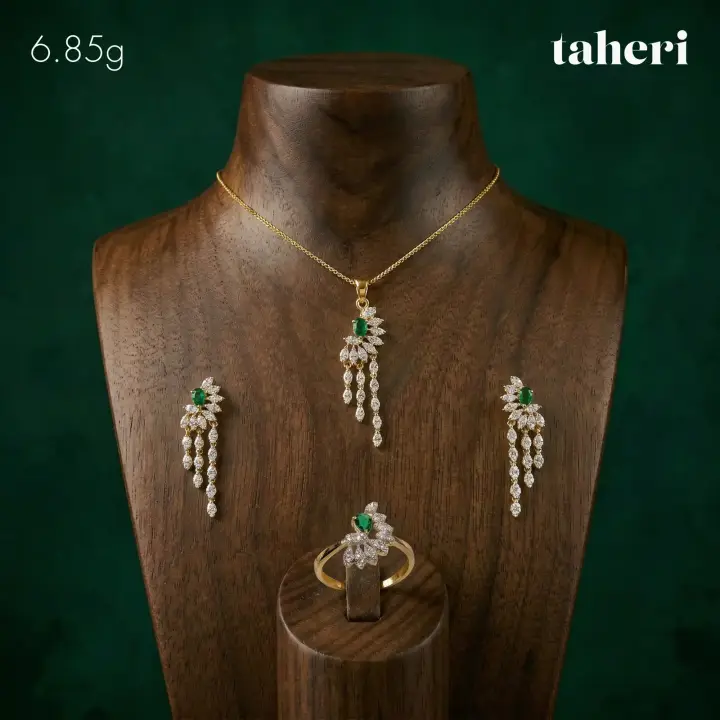 Yellow Gold Locket sets without Bangle with Emerald design 62 by TAHERI