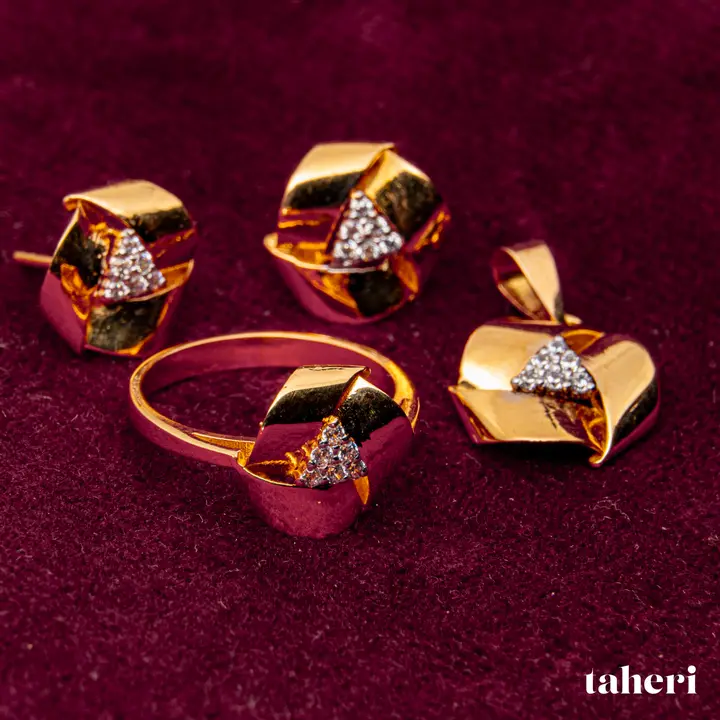 Yellow Gold Locket sets without Bangle with Cubic Zirconia design 68 by TAHERI