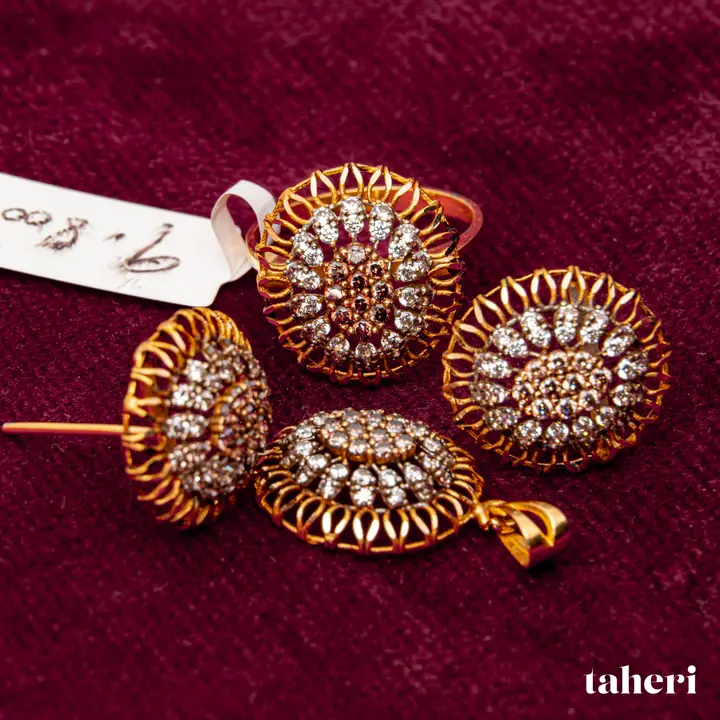 Yellow Gold Locket sets without Bangle with Cubic Zirconia design 74 by TAHERI