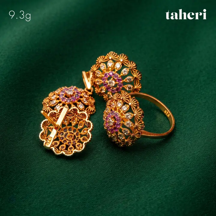 Yellow Gold Locket sets without Bangle with Cubic Zirconia design 81 by TAHERI