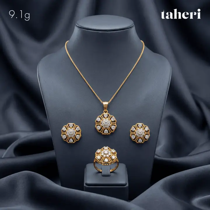 Yellow Gold Locket sets without Bangle with Cubic Zirconia design 82 by TAHERI