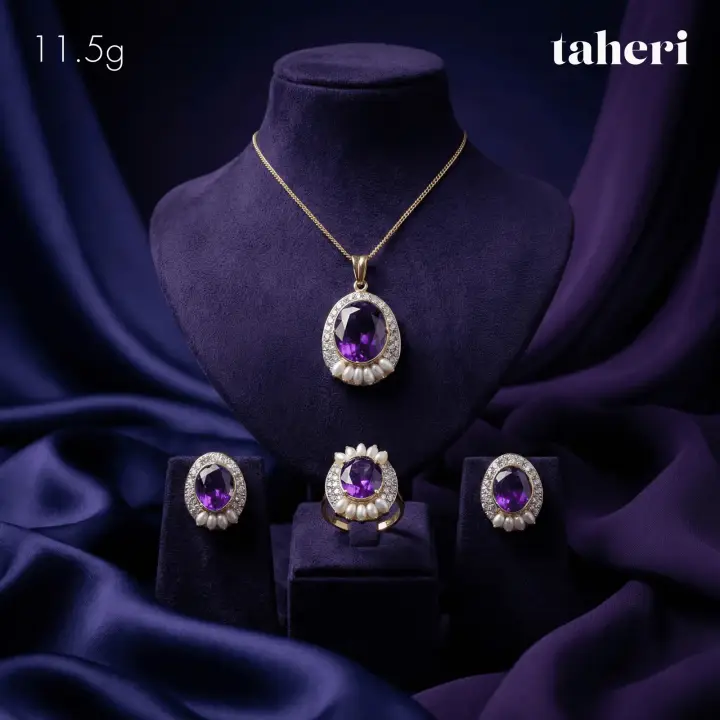 Yellow Gold Locket sets without Bangle with Colored Stones design 84 by TAHERI