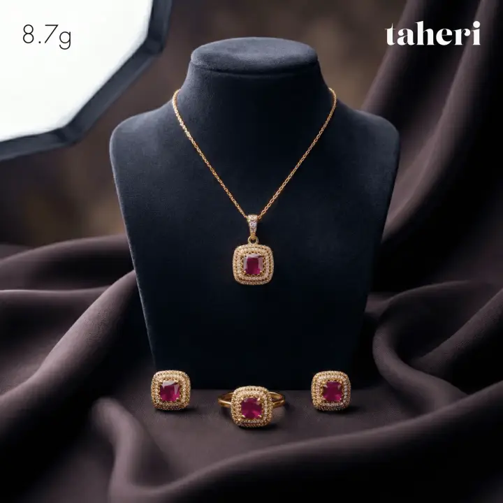 Yellow Gold Locket sets without Bangle with Ruby design 87 by TAHERI