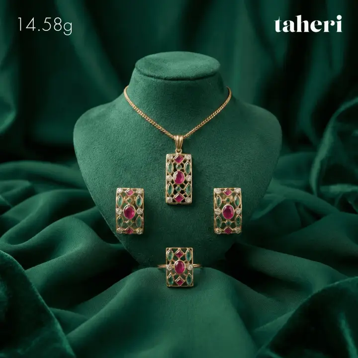 Yellow Gold Locket sets without Bangle with Colored Stones design 88 by TAHERI