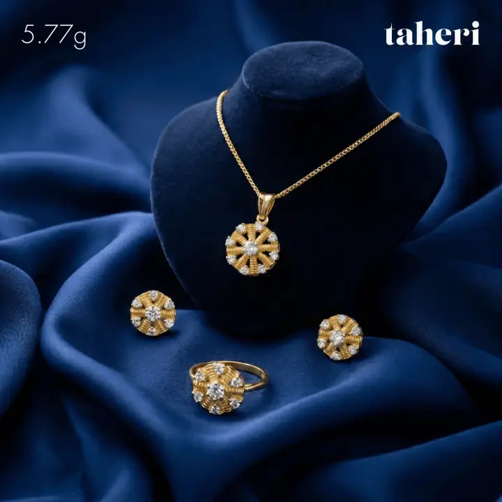 Yellow Gold Locket sets without Bangle with Cubic Zirconia design 93 by TAHERI
