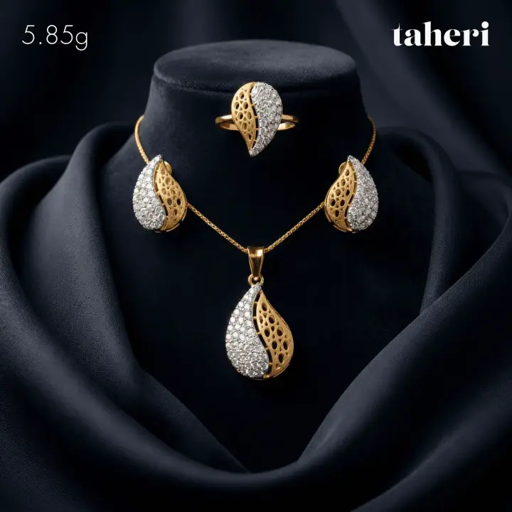 Yellow Gold Locket sets without Bangle with Cubic Zirconia design 94 by TAHERI