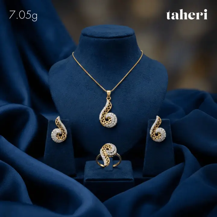 Yellow Gold Locket sets without Bangle with Cubic Zirconia design 96 by TAHERI