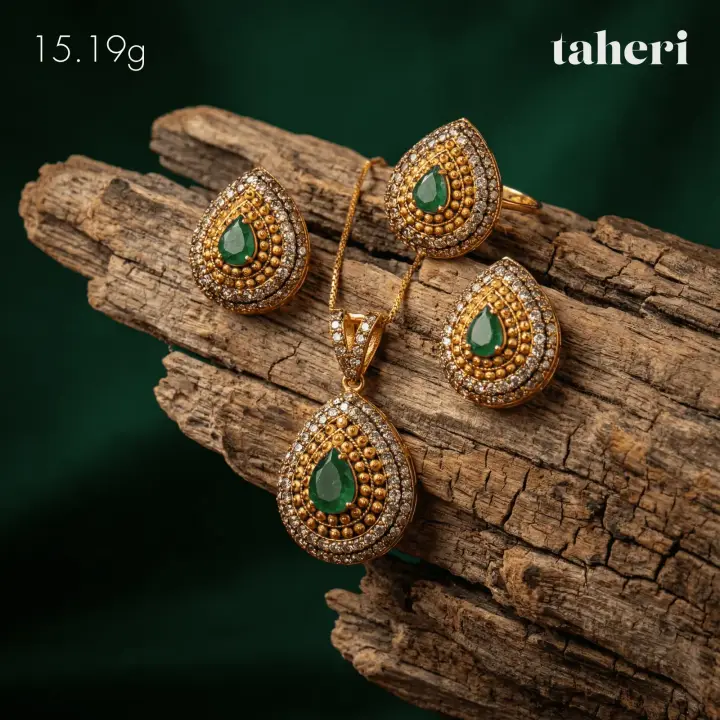 Yellow Gold Locket sets without Bangle with Emerald design 110 by TAHERI
