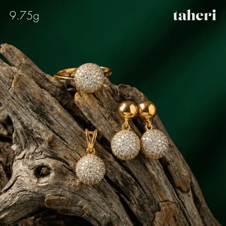 Yellow Gold Locket sets without Bangle with Cubic Zirconia design 111 by TAHERI