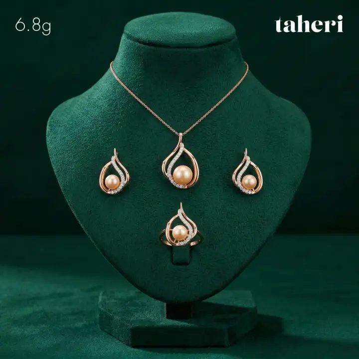 Rose Gold Locket sets without Bangle with Pearl design 112 by TAHERI