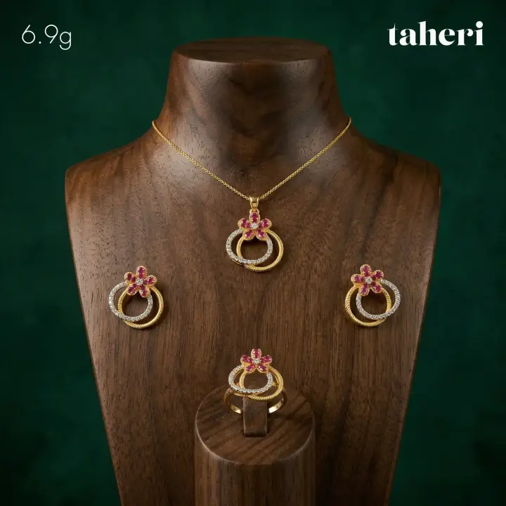 21k Two-Tone Gold Locket sets without Bangle with Ruby design 39 by TAHERI