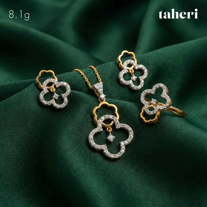 Yellow Gold Locket sets without Bangle with Cubic Zirconia design 117 by TAHERI