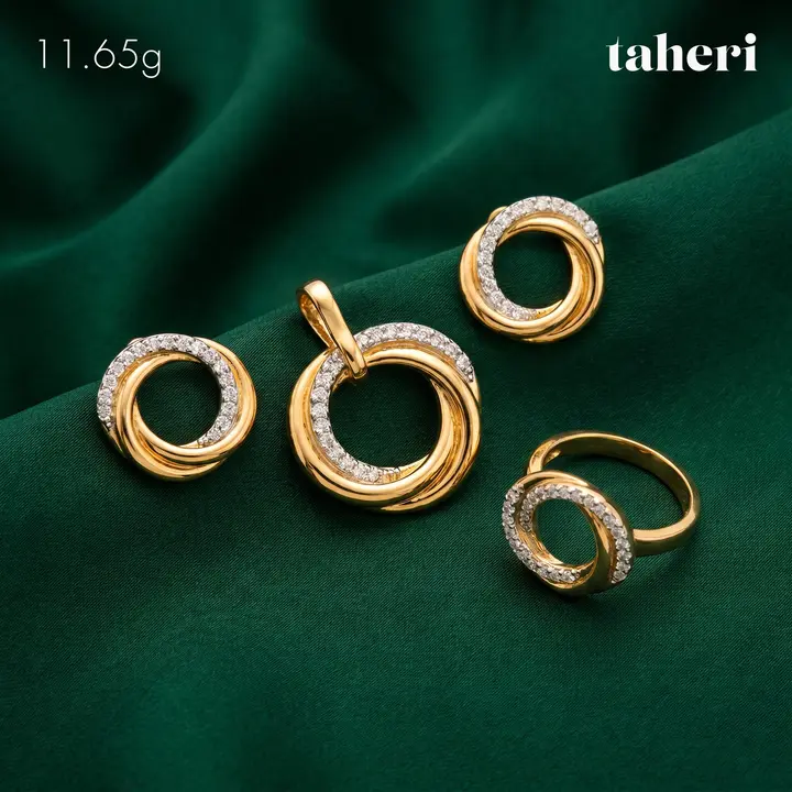 Yellow Gold Locket sets without Bangle with Cubic Zirconia design 120 by TAHERI