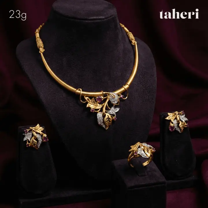21k Two-Tone Gold String Set with Ruby design 26 by TAHERI