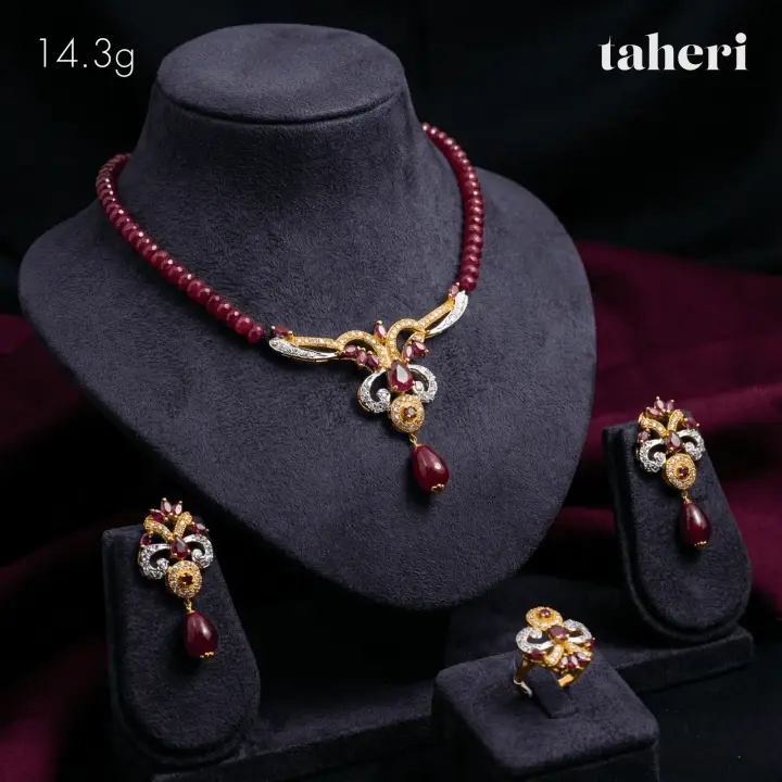 21k Two-Tone Gold String Set with Ruby design 29 by TAHERI