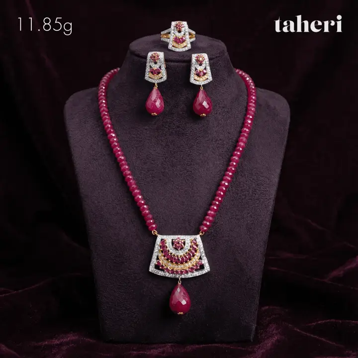 21k Two-Tone Gold String Set with Ruby design 30 by TAHERI